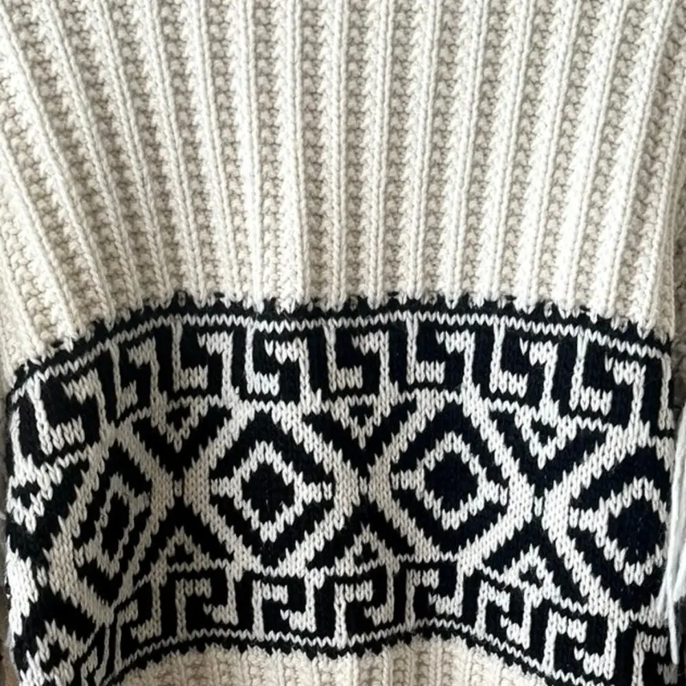 H&M Drop Shoulder Fringe Thick Ribbed Knit Wool Blend Sweater Size Small - Picture 7 of 9